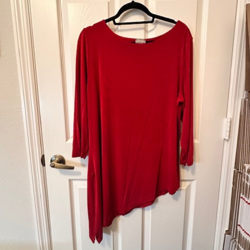 Travelers by Chico's Merlot Red Asymmetrical Top